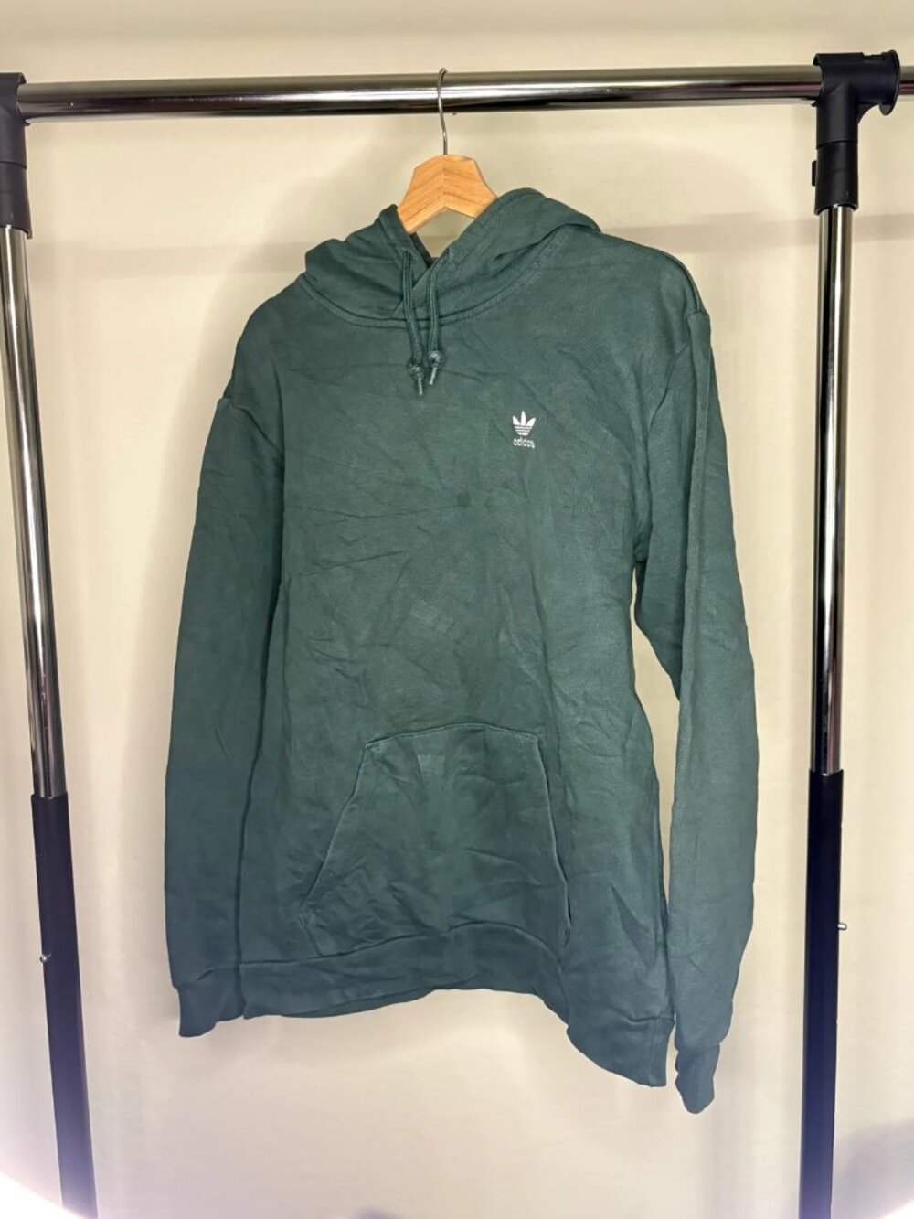 adidas Originals Trefoil Hoodie Mens M Green Essentials Pullover Embroidered Log